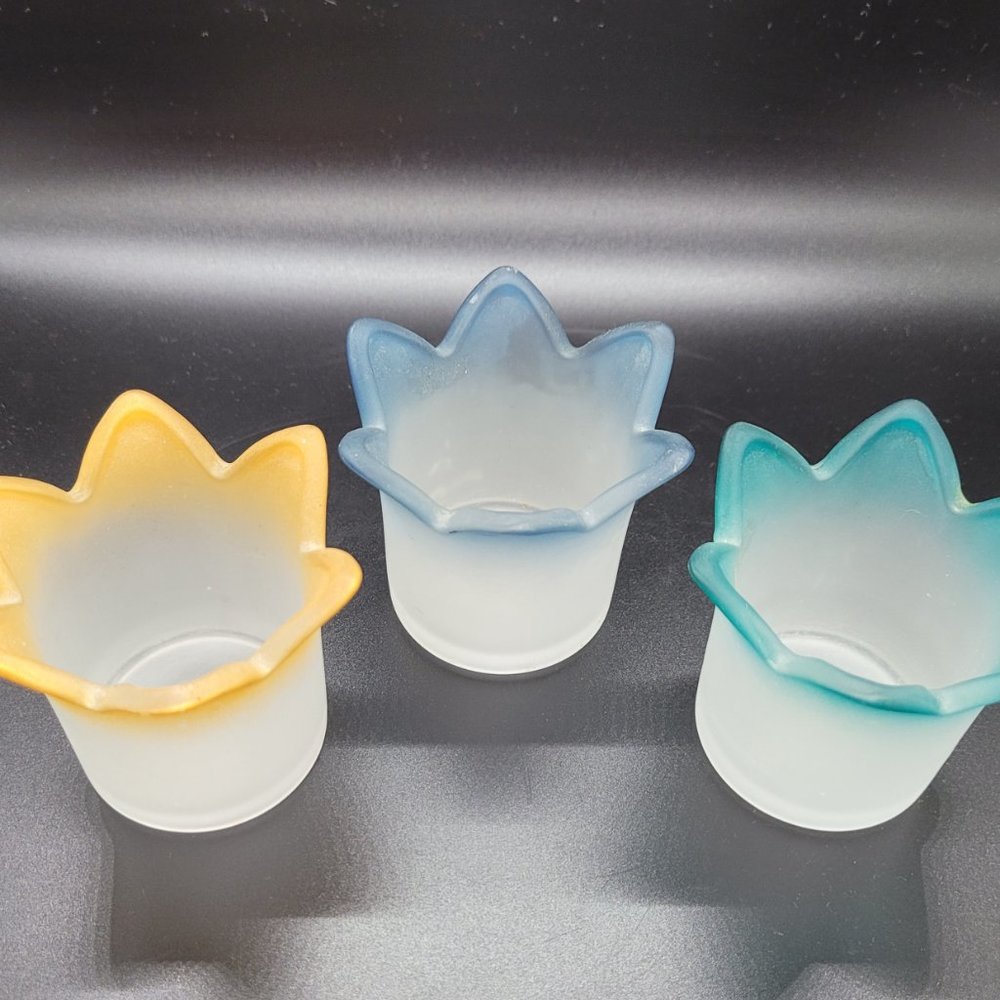 PartyLite Jewel Votive Tealight Frosted Glass Candle Holders Set of Three